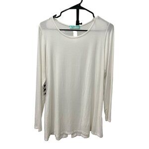 Chris & Carol White Long Sleeve Top Striped Elbow Patches Button Back Size L